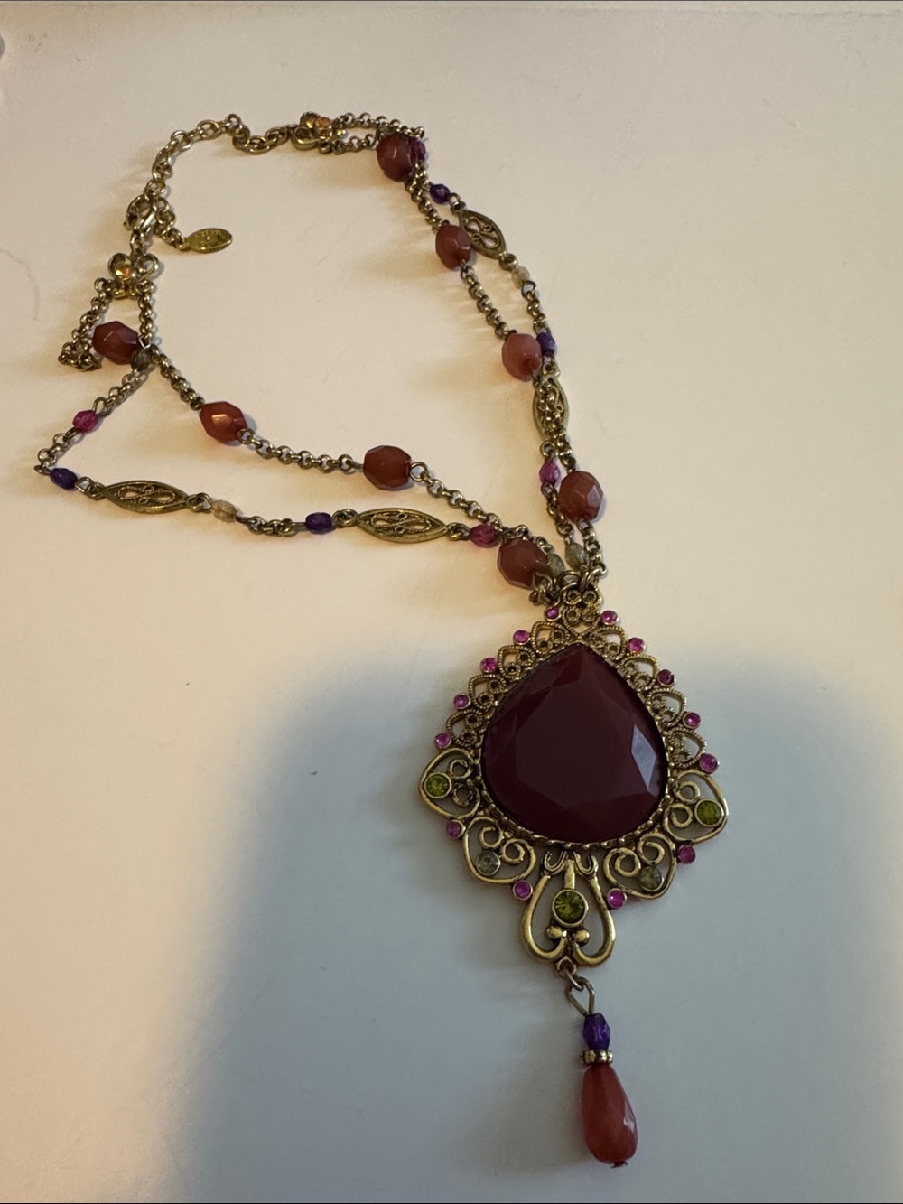 Red Teardrop Pendant Necklace - Women Jewelry - Picture 2 of 2